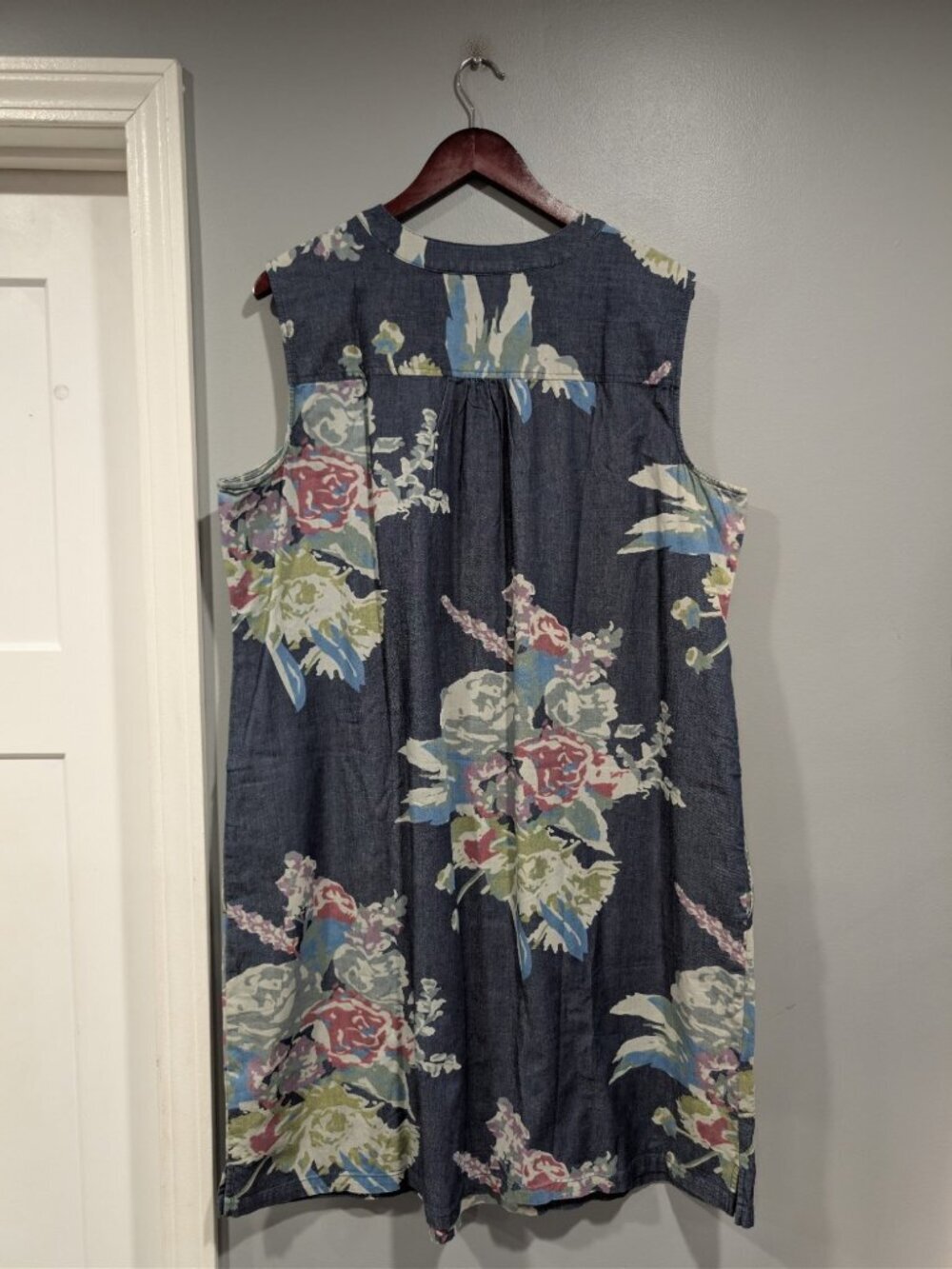 Denim & Co Dress Womens XL Blue Floral Sleeveless Button Front Pockets Casual - Picture 2 of 16